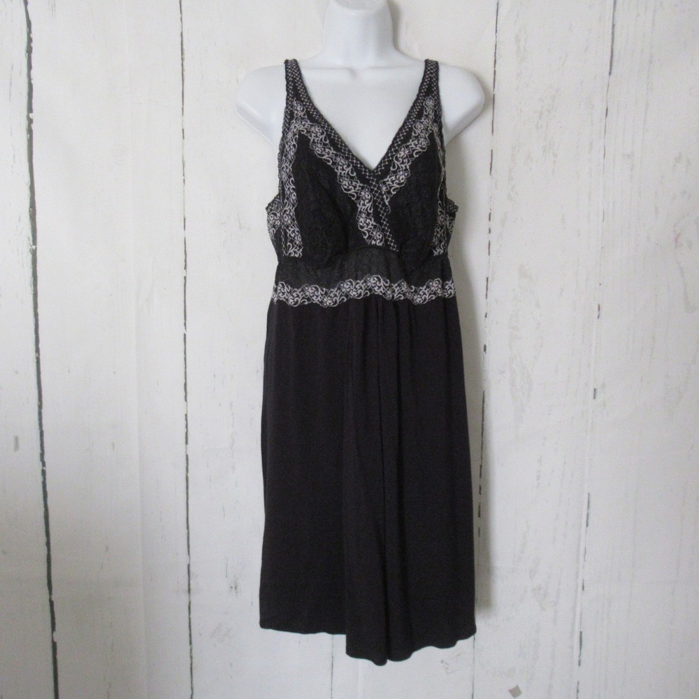 Soma Nightgown L Cool Nights Black Lace Nightie Sleep Dress